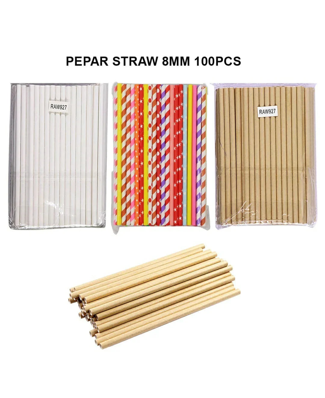 Paper Straw 8Mm 100Pcs Raw927