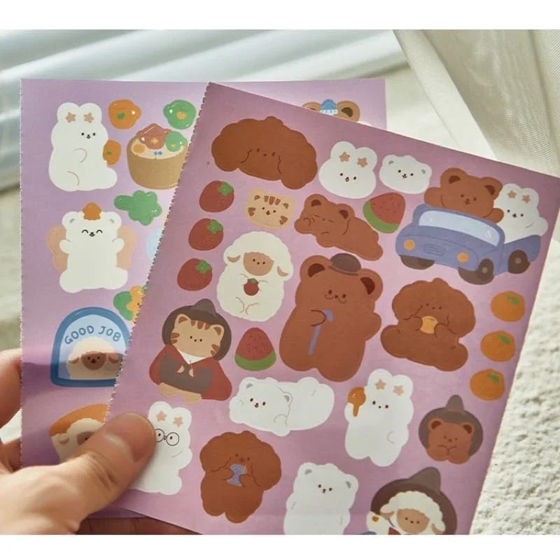 ( Book  Book ) Premium Kawaii Bear paper sticker book for journaling and scrapbooking- Pack of 15 sheets- 250 Stickers