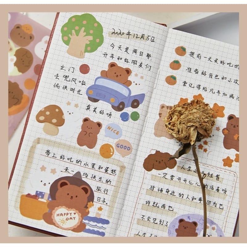 ( Book  Book ) Premium Kawaii Bear paper sticker book for journaling and scrapbooking- Pack of 15 sheets- 250 Stickers