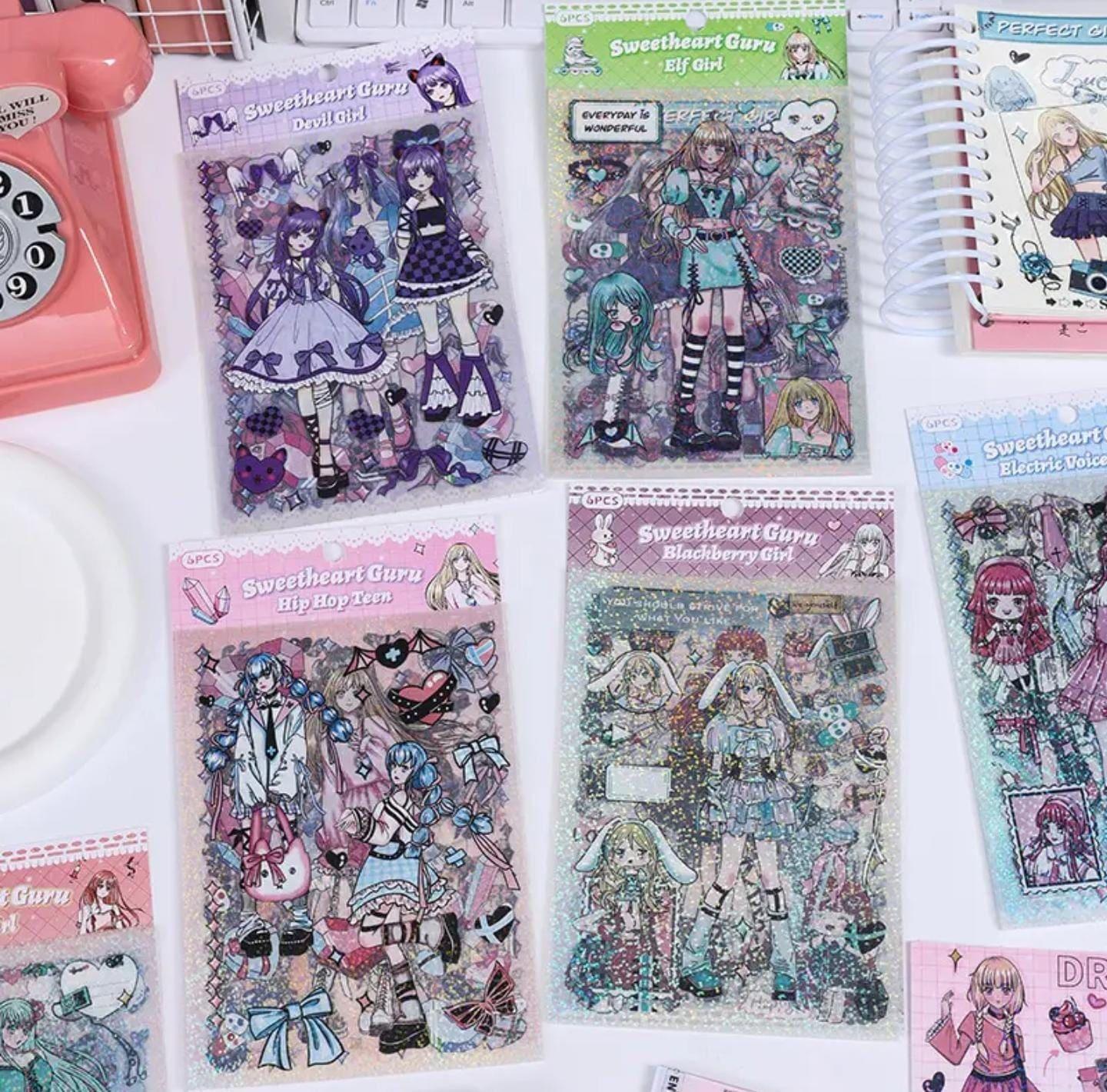 Cute Anime girls  waterproof pet sticker for journaling and scrapbooking- Pack of 6 sheets