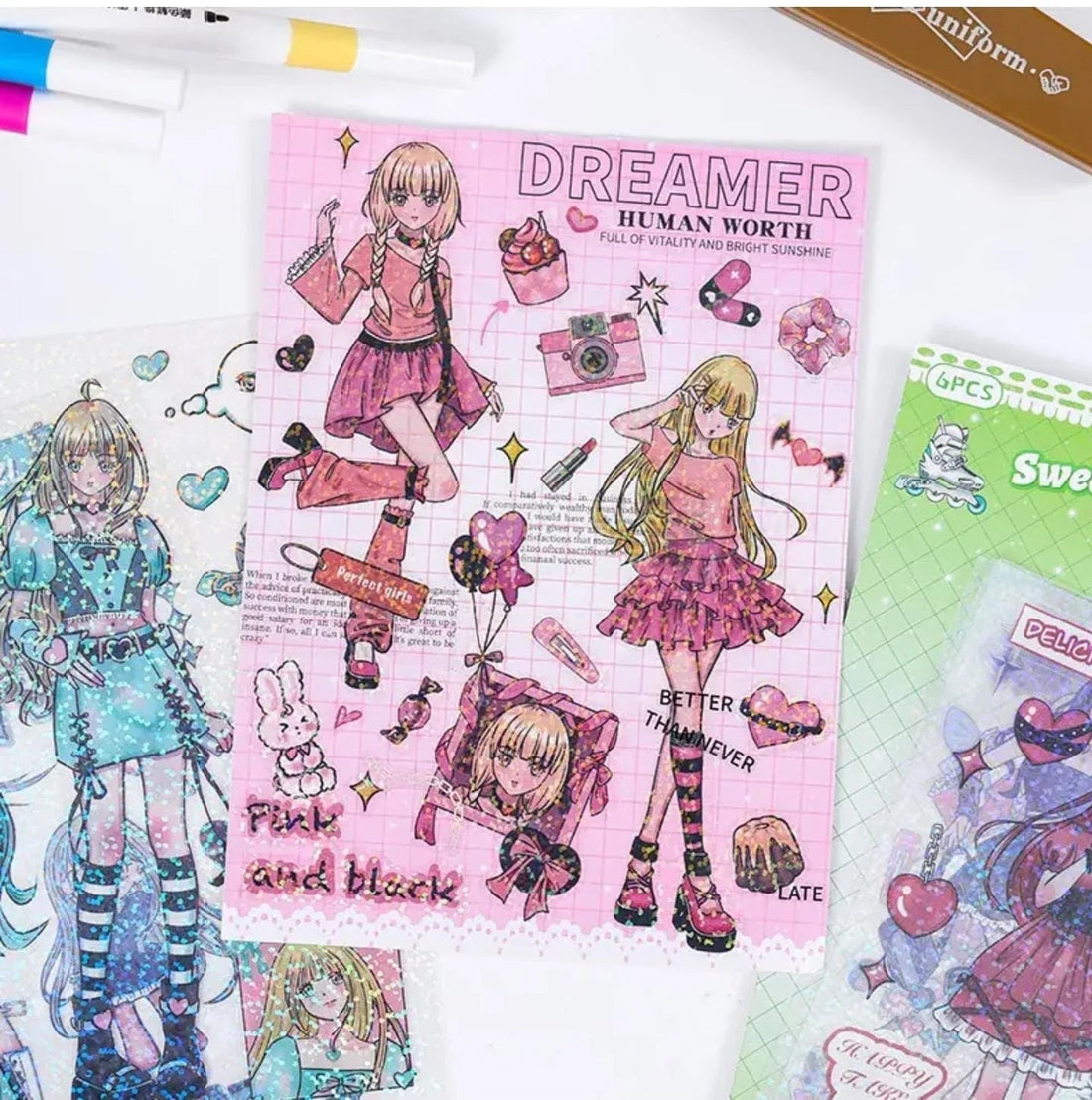 Cute Anime girls  waterproof pet sticker for journaling and scrapbooking- Pack of 6 sheets