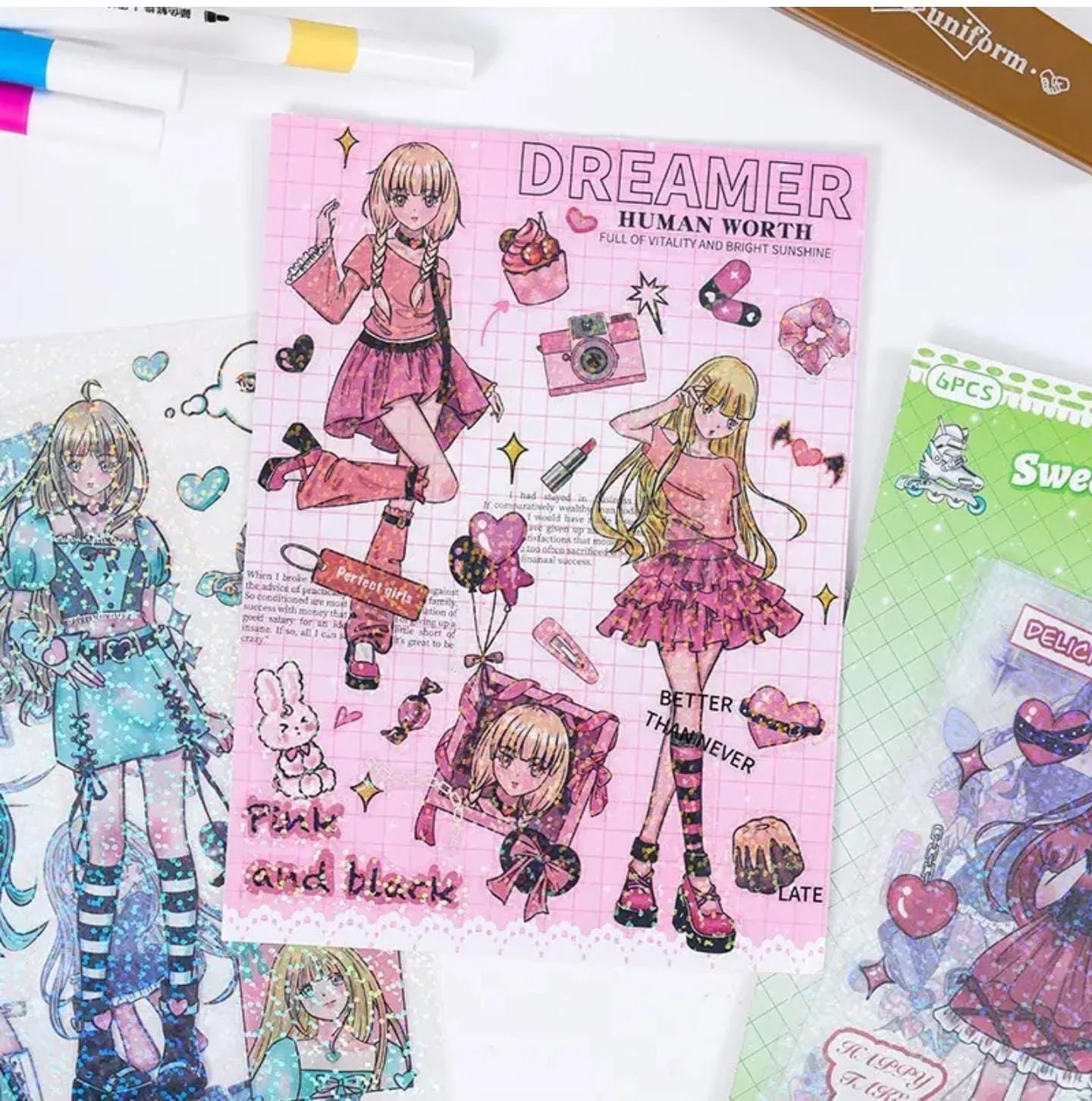 Cute Anime girls  waterproof pet sticker for journaling and scrapbooking- Pack of 6 sheets