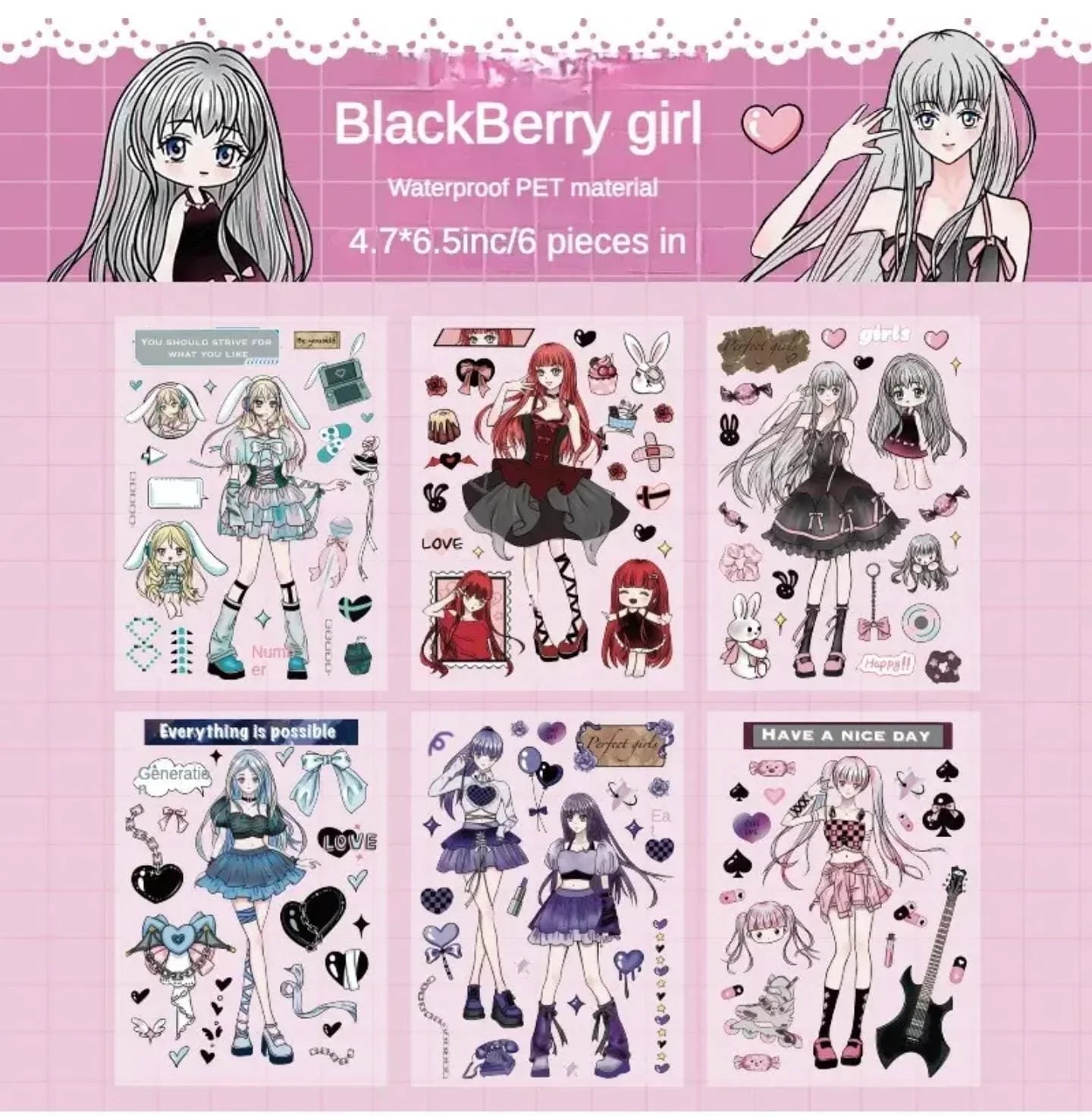 Cute Anime girls  waterproof pet sticker for journaling and scrapbooking- Pack of 6 sheets