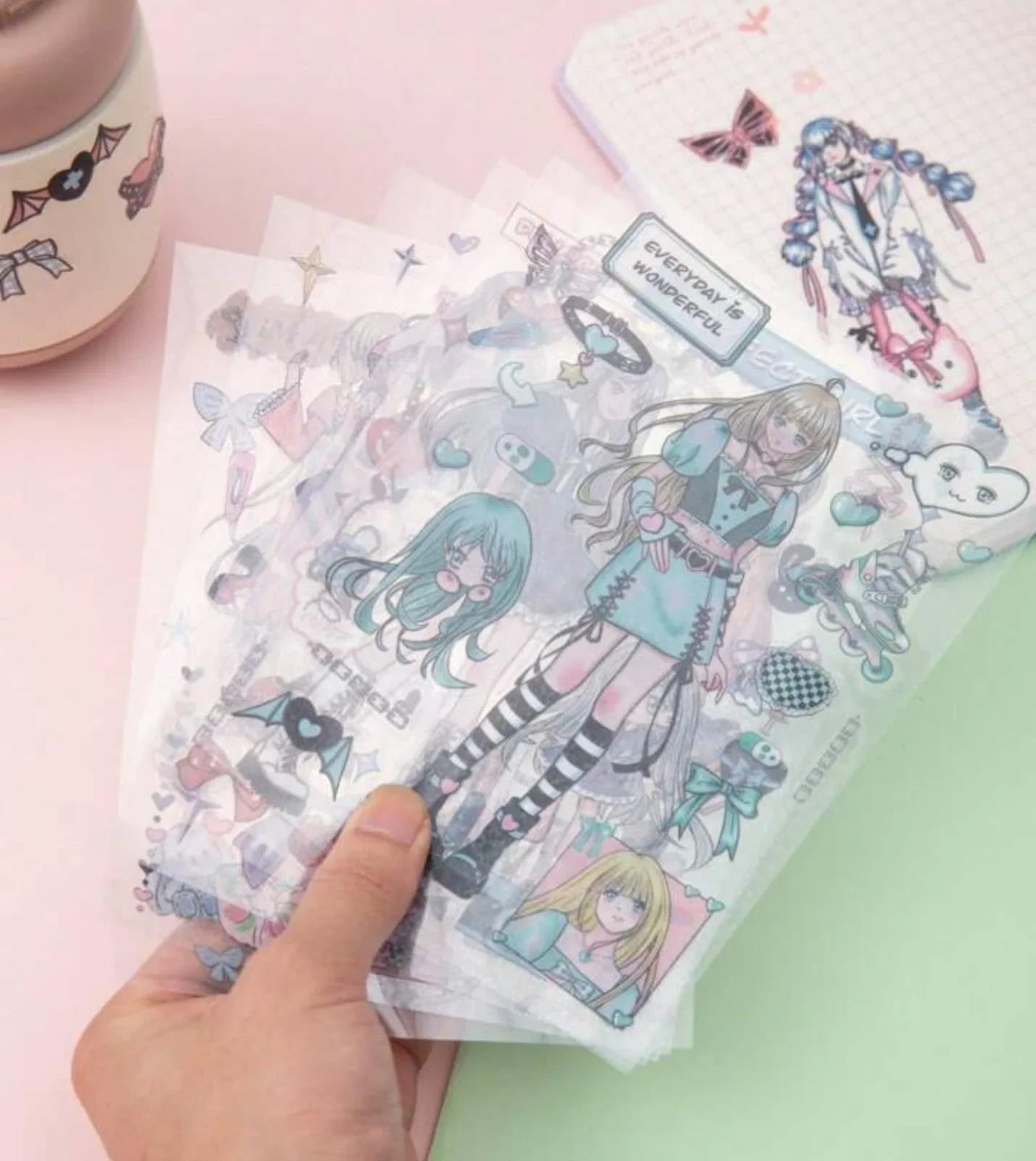 Cute Anime girls  waterproof pet sticker for journaling and scrapbooking- Pack of 6 sheets