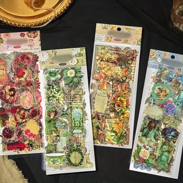 Journaling sticker retro type of floral theme Sheet (Pack of 6 sheets)