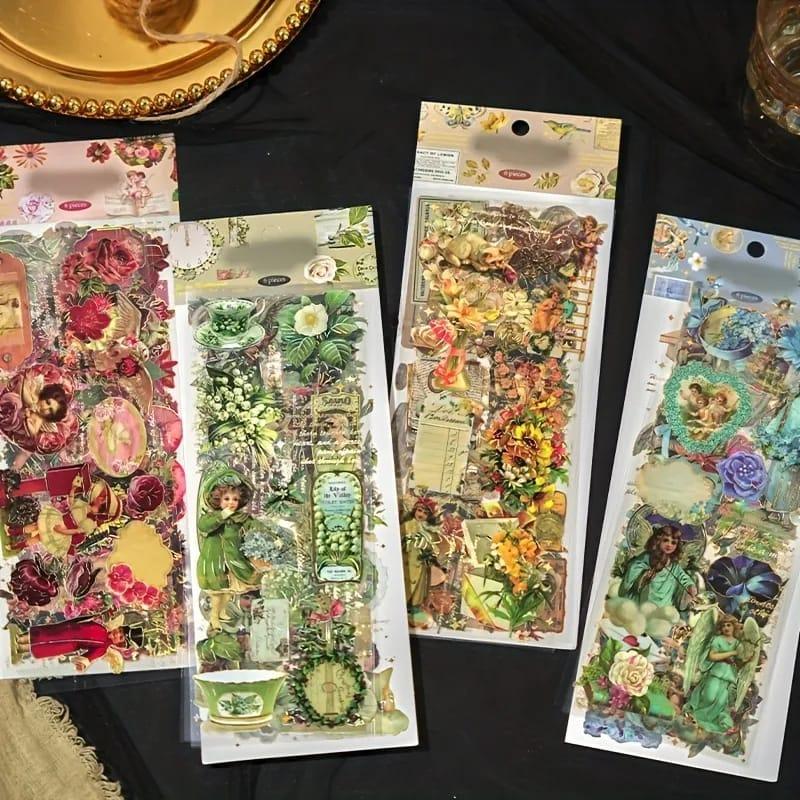 Journaling sticker retro type of floral theme Sheet (Pack of 6 sheets)