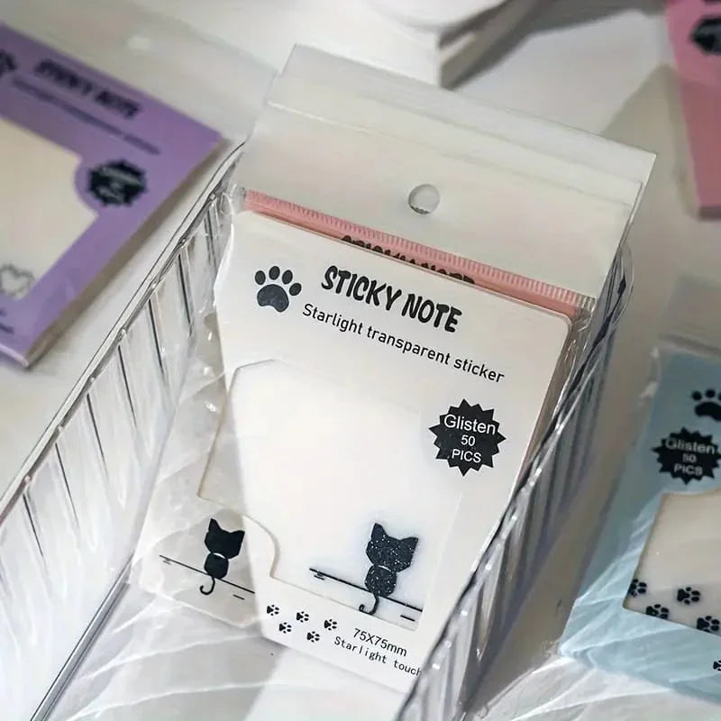 (  ) Kawaii glitter transparent paw sticky notes l 50 sheets