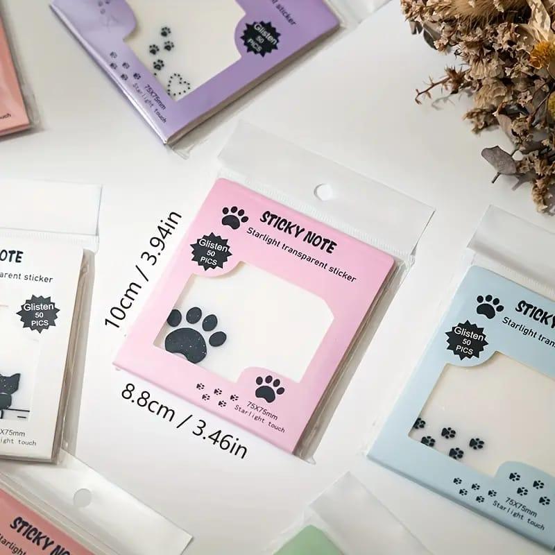 (  ) Kawaii glitter transparent paw sticky notes l 50 sheets