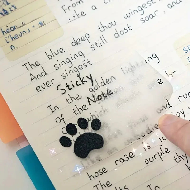 (  ) Kawaii glitter transparent paw sticky notes l 50 sheets
