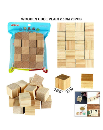 Wooden Cube Big Plain 2.5Cm 20Pcs A936 C2520W