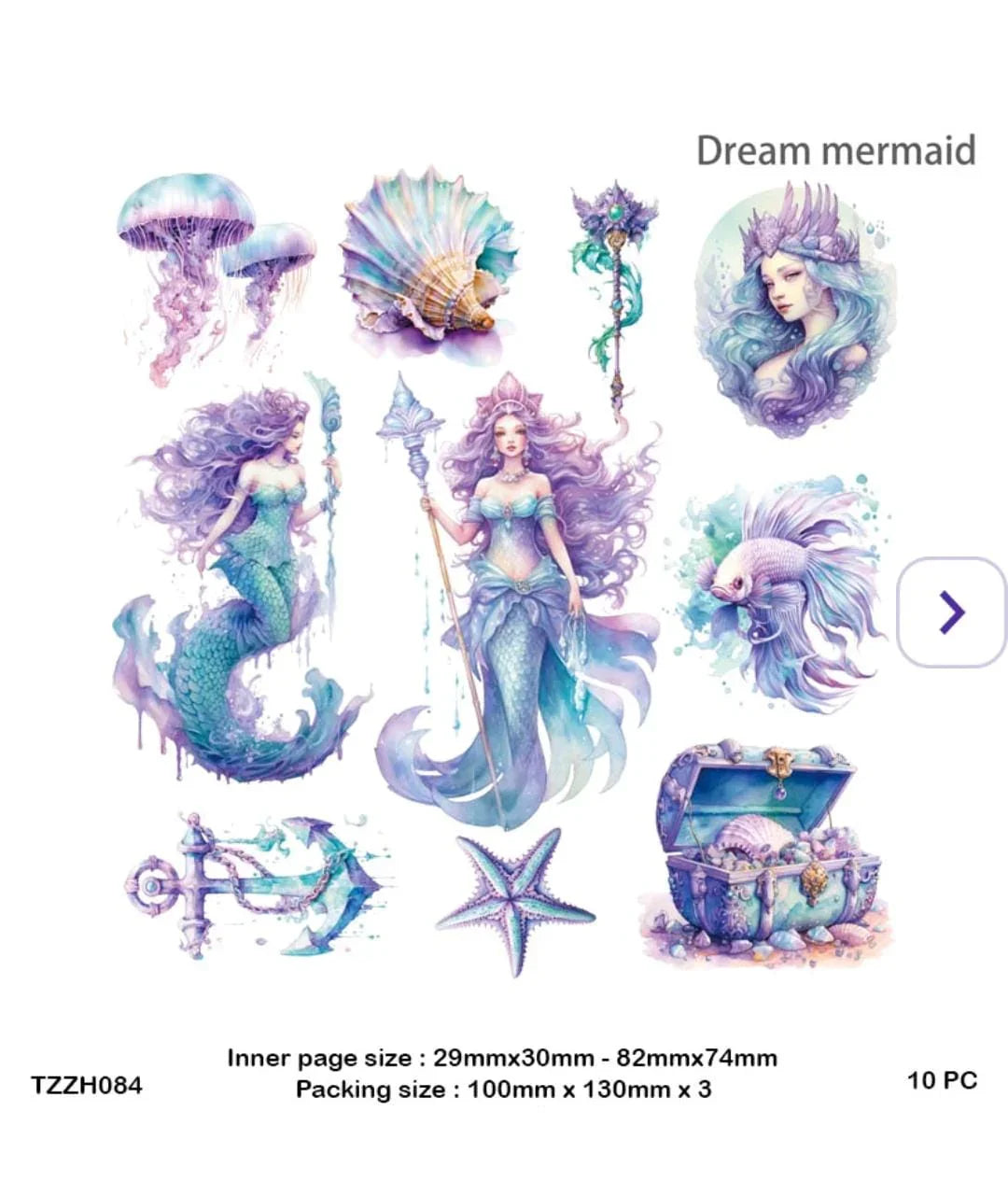 Tzzh084 Mermaid Retro Story Sticker Pack 20Pc