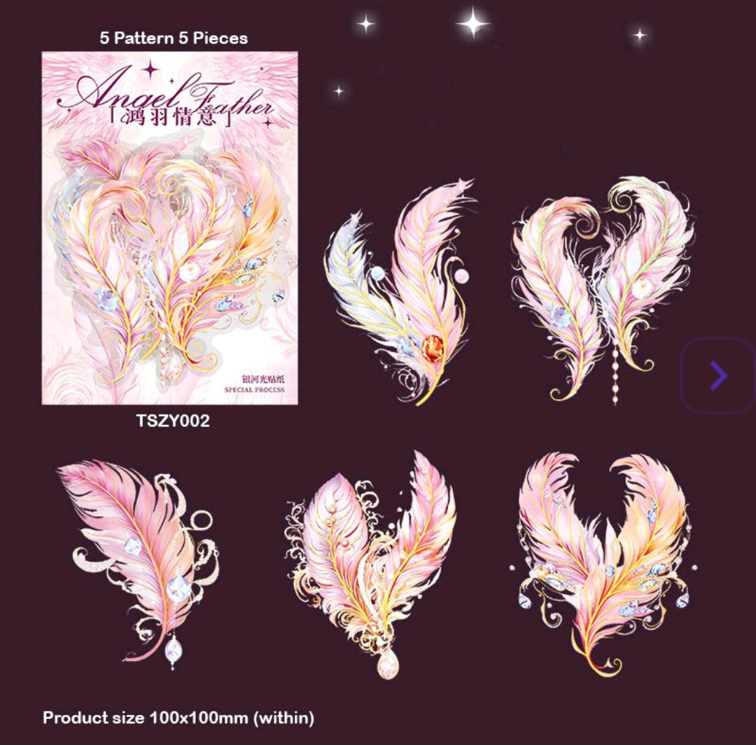 Tszy002 Angle Feather Deco Sticker 5Pc