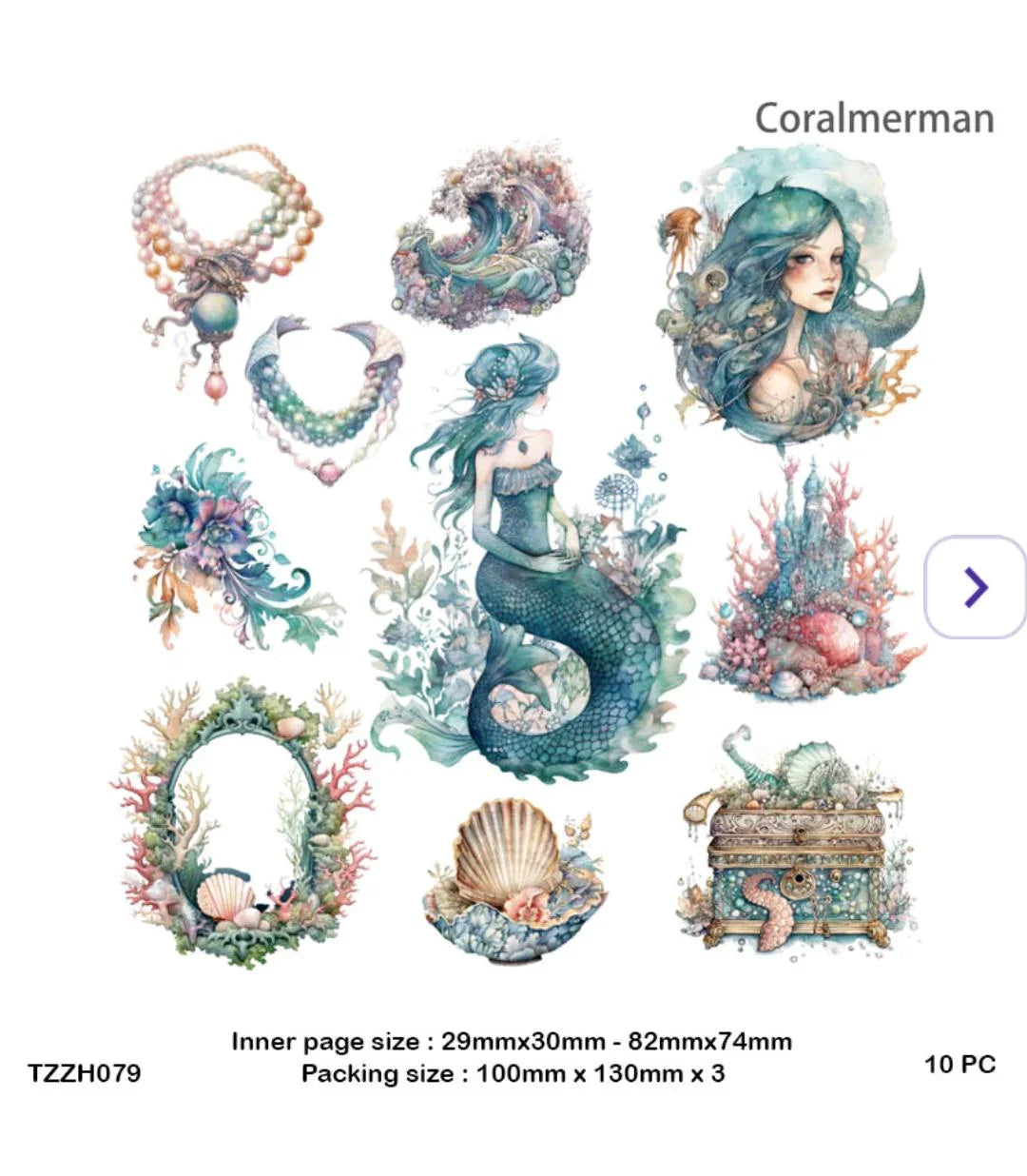 Tzzh079 Mermaid Retro Story Sticker Pack 20Pc