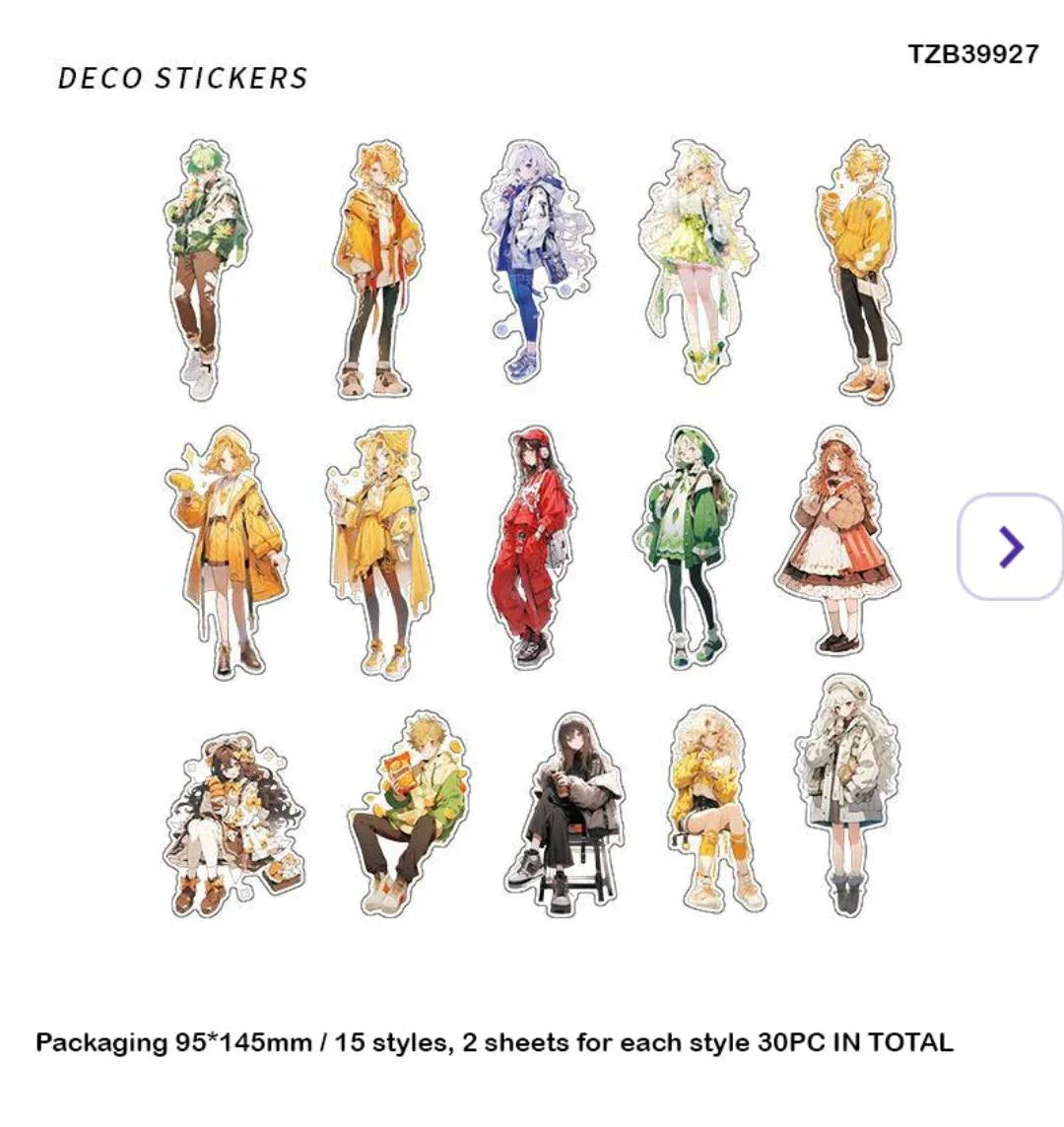 Tzb39927 Anime Character Deco Sticker 30Pc