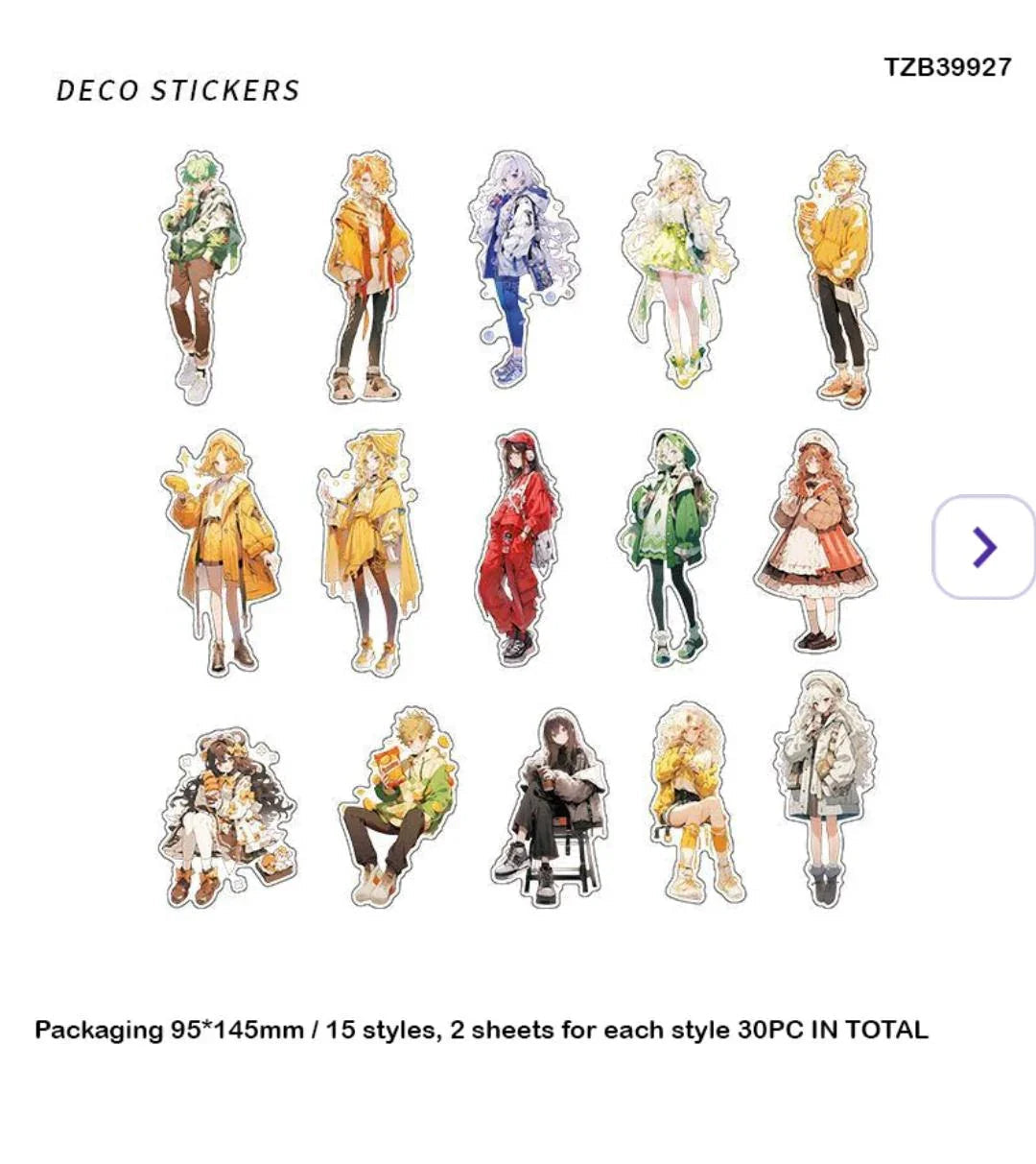 Tzb39927 Anime Character Deco Sticker 30Pc