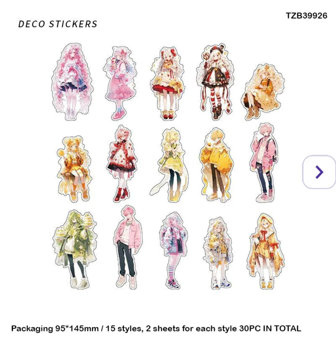 Tzb39926 Anime Character Deco Sticker 30Pc