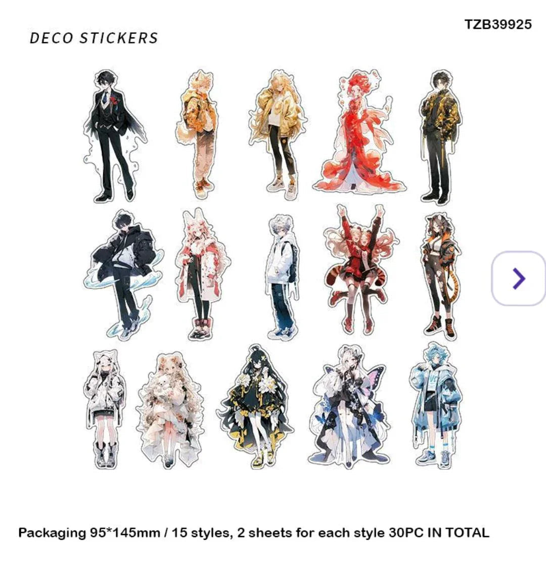 Tzb39925 Anime Character Deco Sticker 30Pc