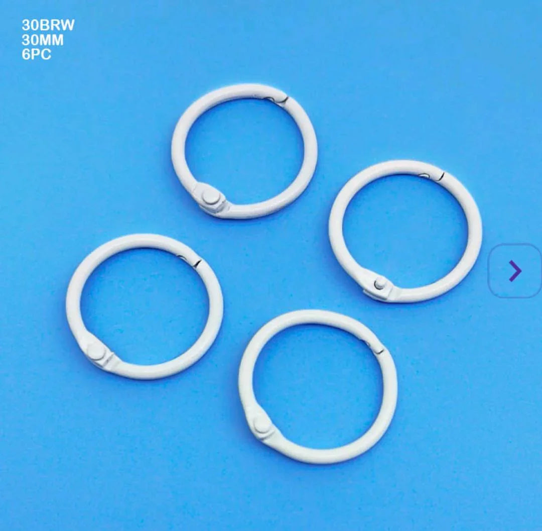 30Mm Book Binding White Ring (6Pc) (30Brw)