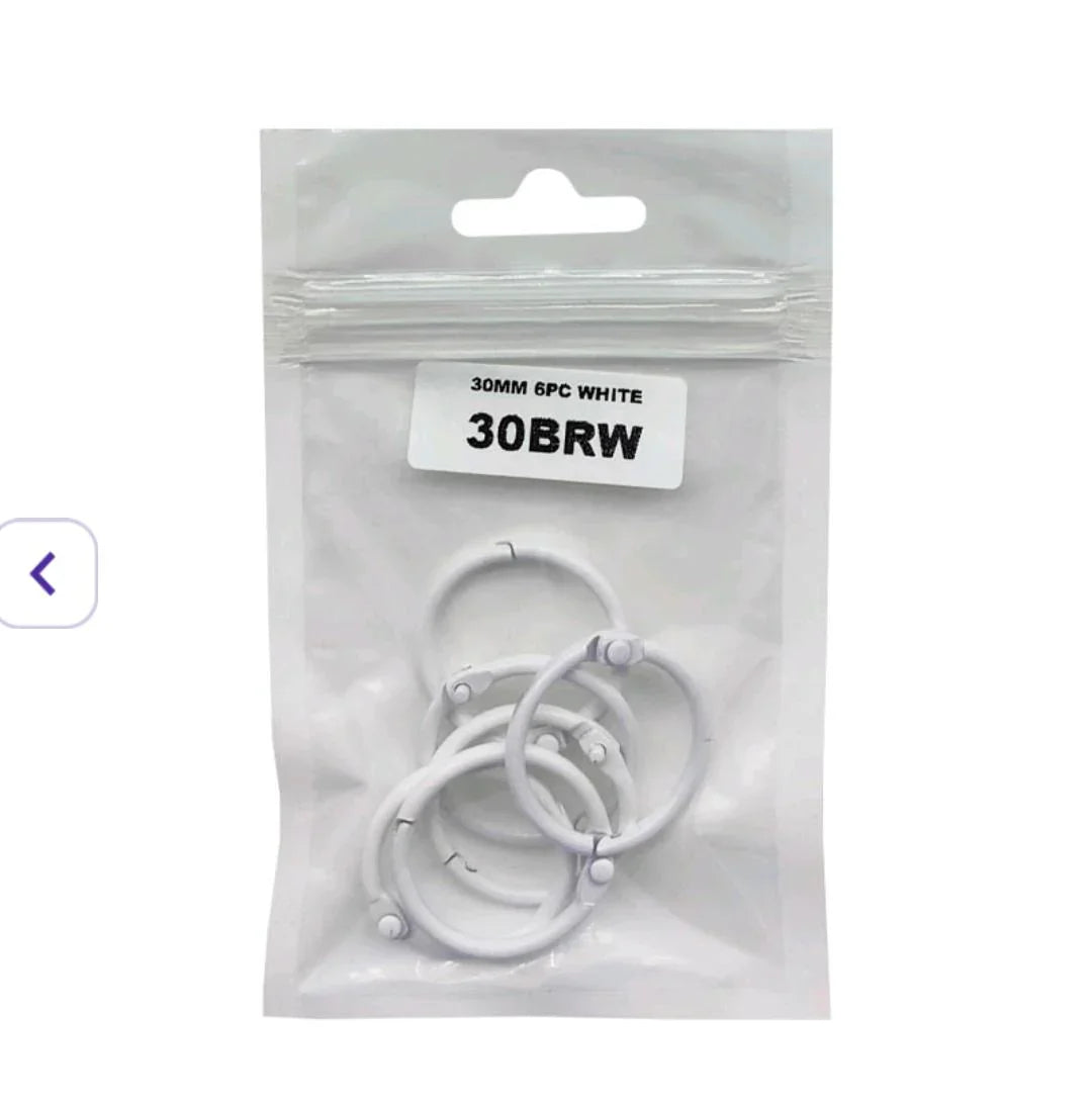 30Mm Book Binding White Ring (6Pc) (30Brw)