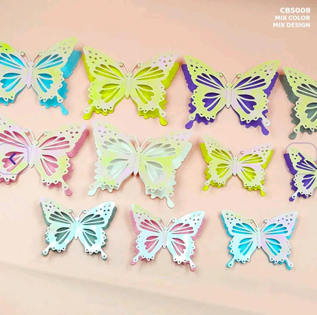 Cbs008 3D Butterfly Metallic Glitter Sticker 12Pc