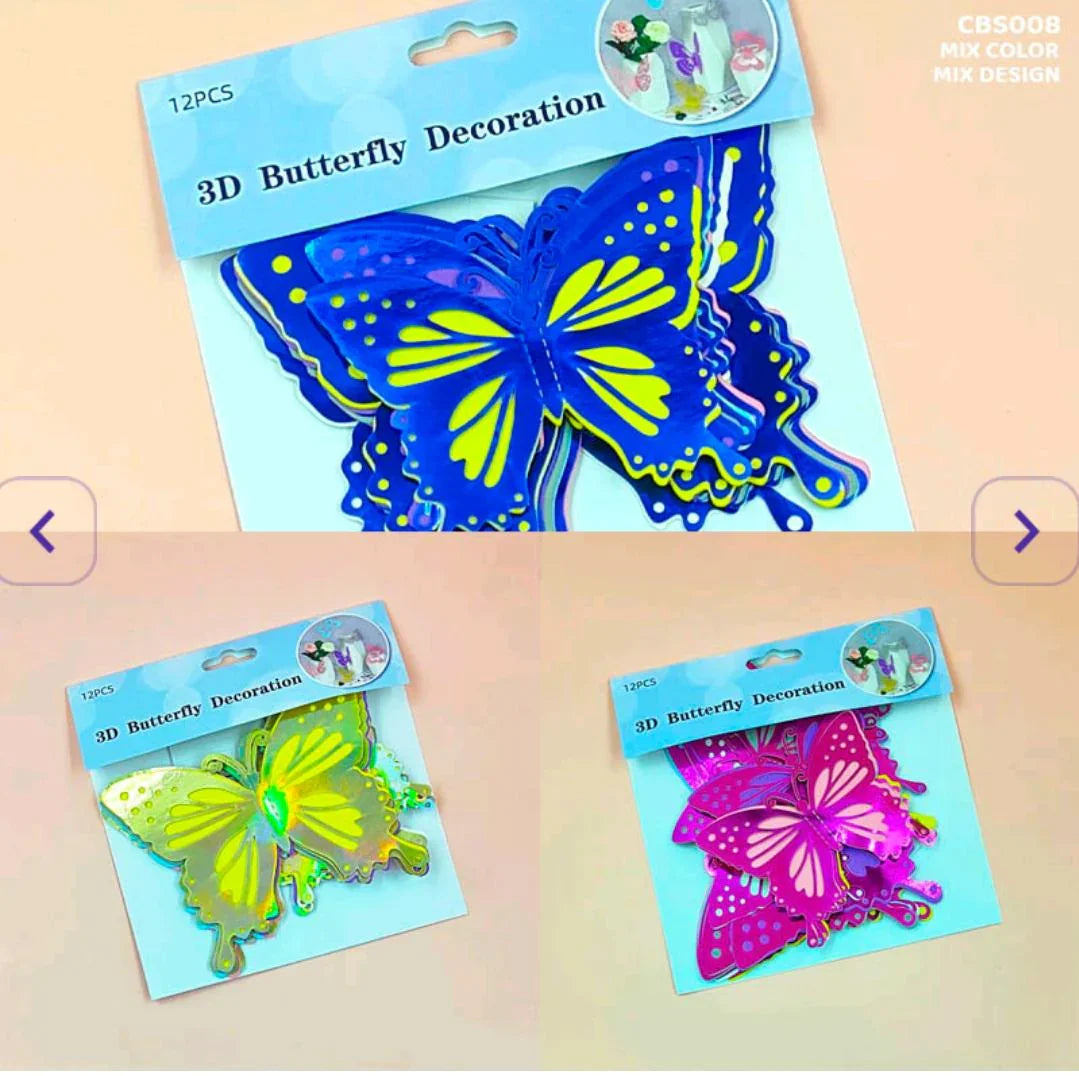 Cbs008 3D Butterfly Metallic Glitter Sticker 12Pc