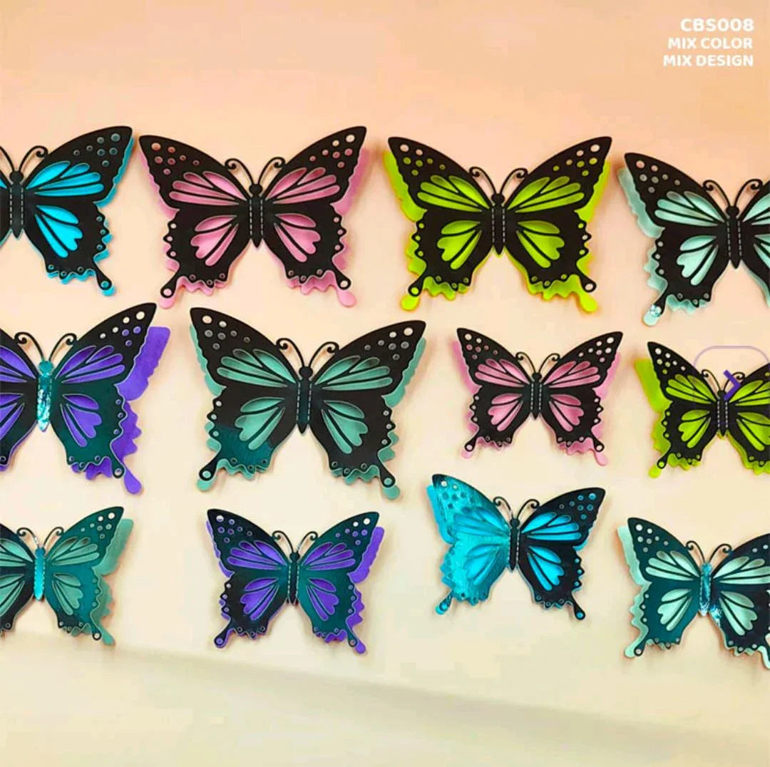 Cbs008 3D Butterfly Metallic Glitter Sticker 12Pc