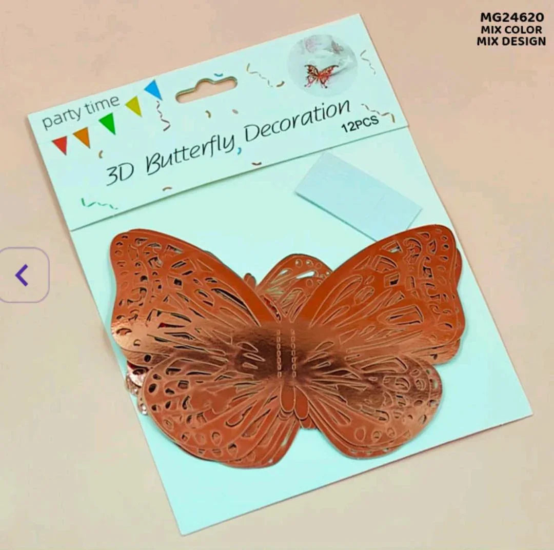Mg24620 3D Butterfly Metallic Glitter Sticker 12Pc