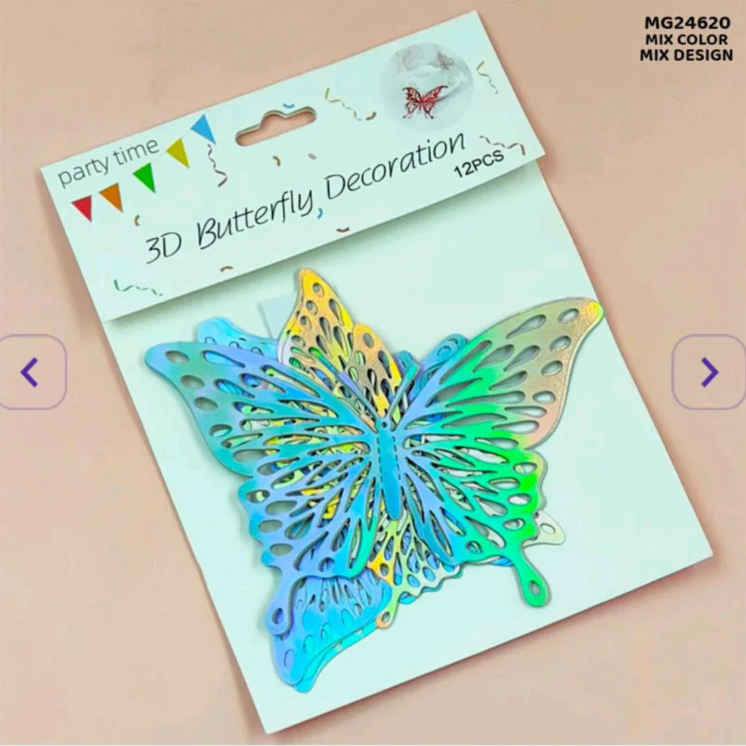 Mg24620 3D Butterfly Metallic Glitter Sticker 12Pc