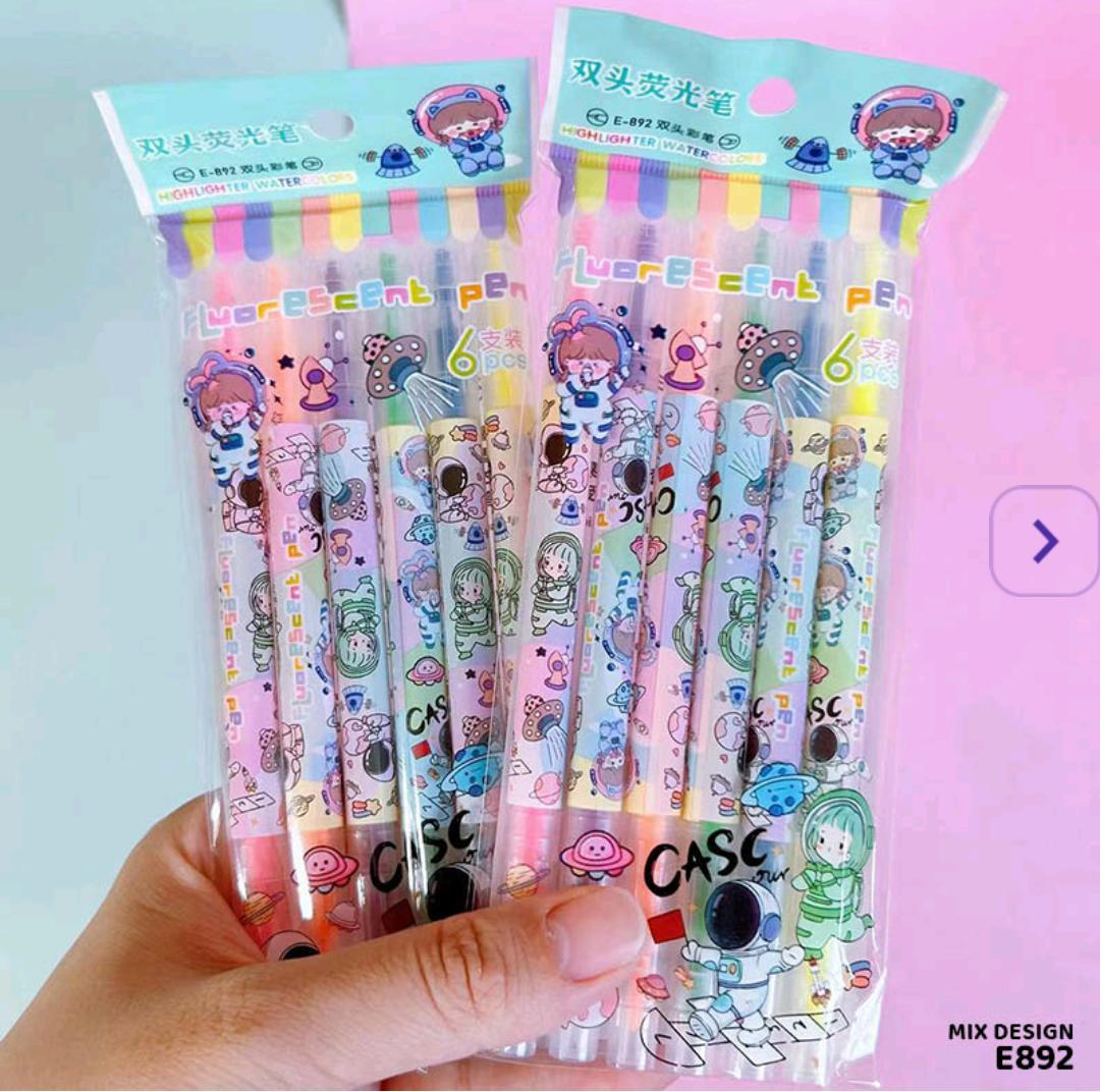 E892 6Pc Double Side Highlight Water Color Pen Set