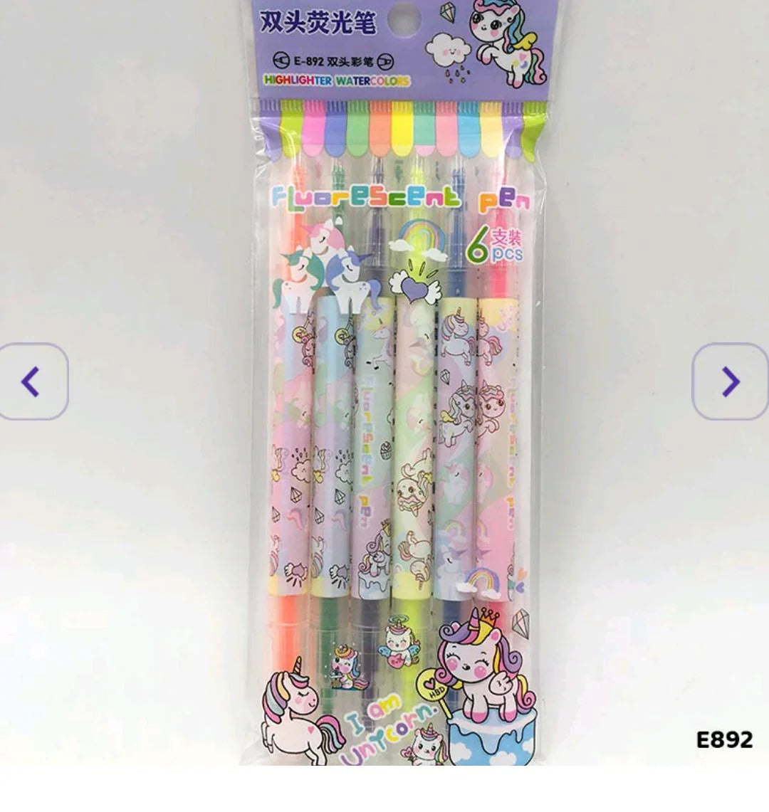 E892 6Pc Double Side Highlight Water Color Pen Set