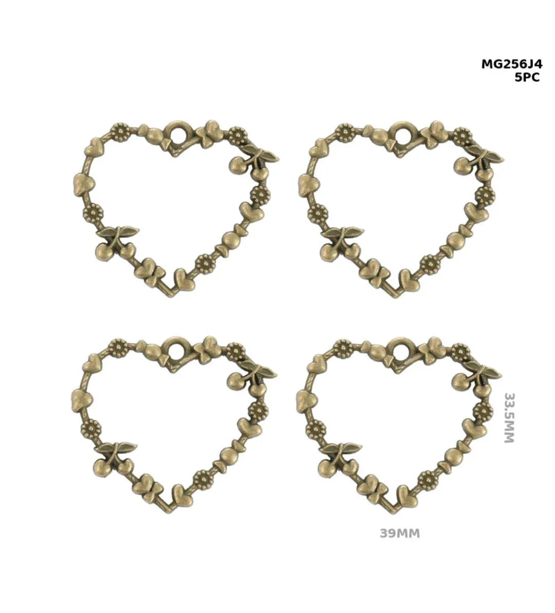 Mg256J4 Bezels Designer Heart Shape 5Pc Copper