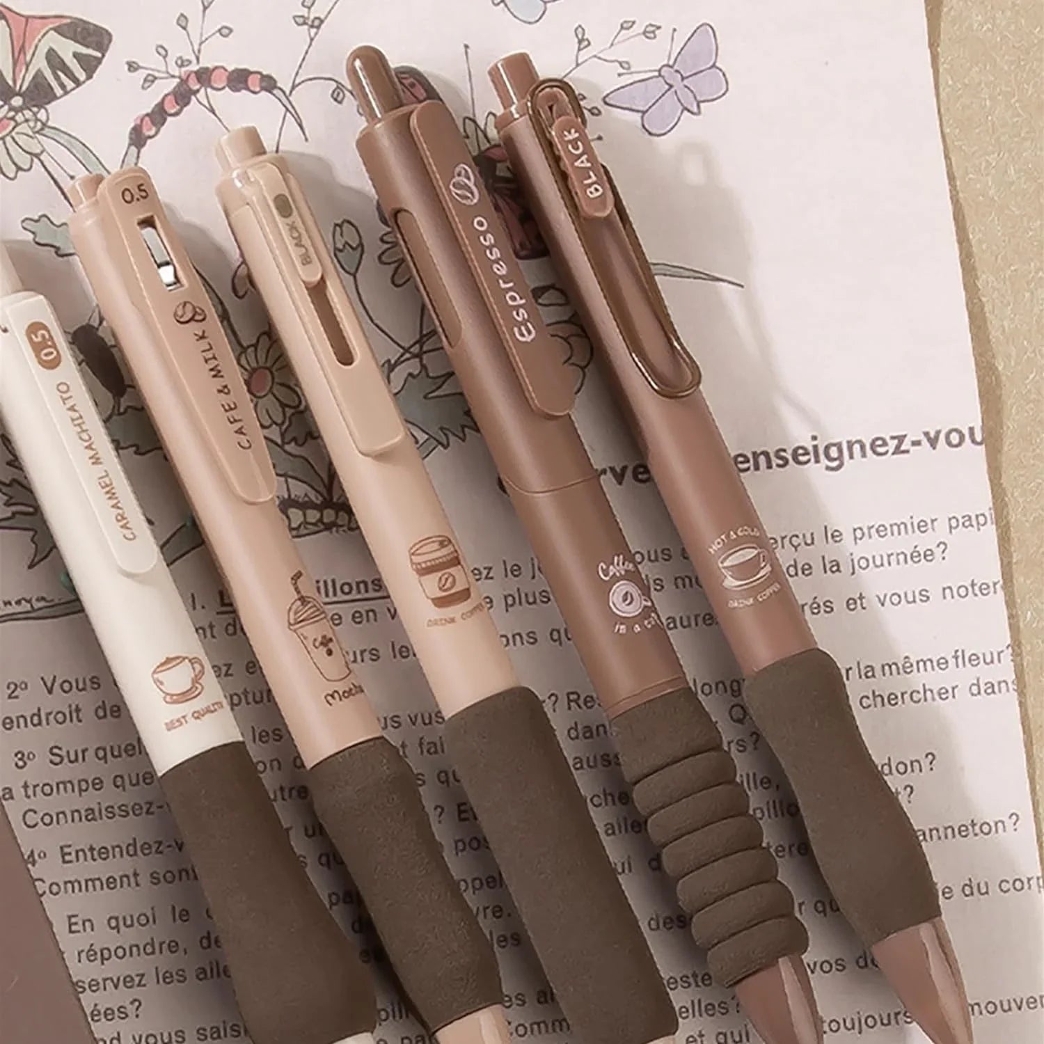 Coffee edition 0.5mm Blue Gel Pens l different Knibs 5 pens set l Fine korean Edition