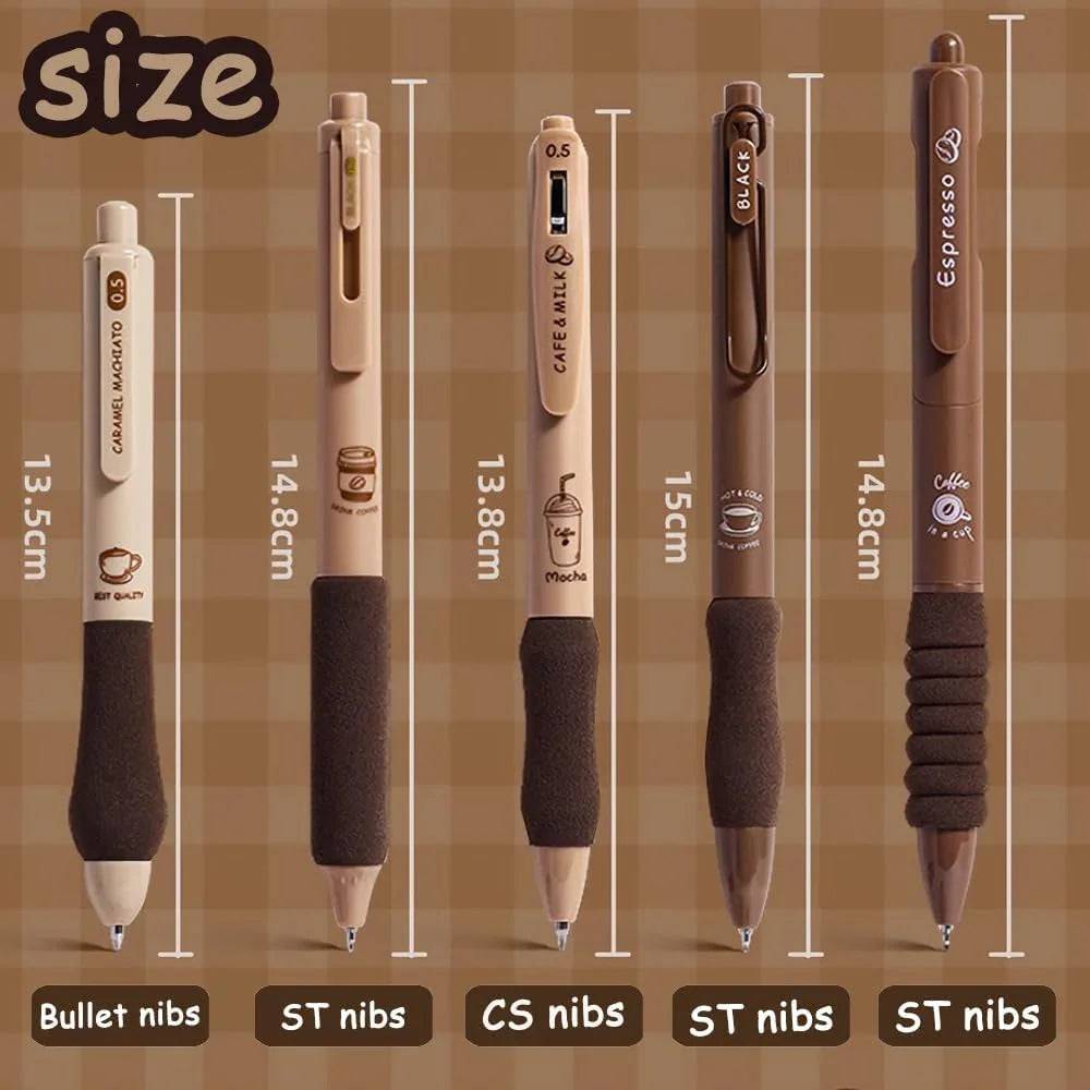 Coffee edition 0.5mm Blue Gel Pens l different Knibs 5 pens set l Fine korean Edition