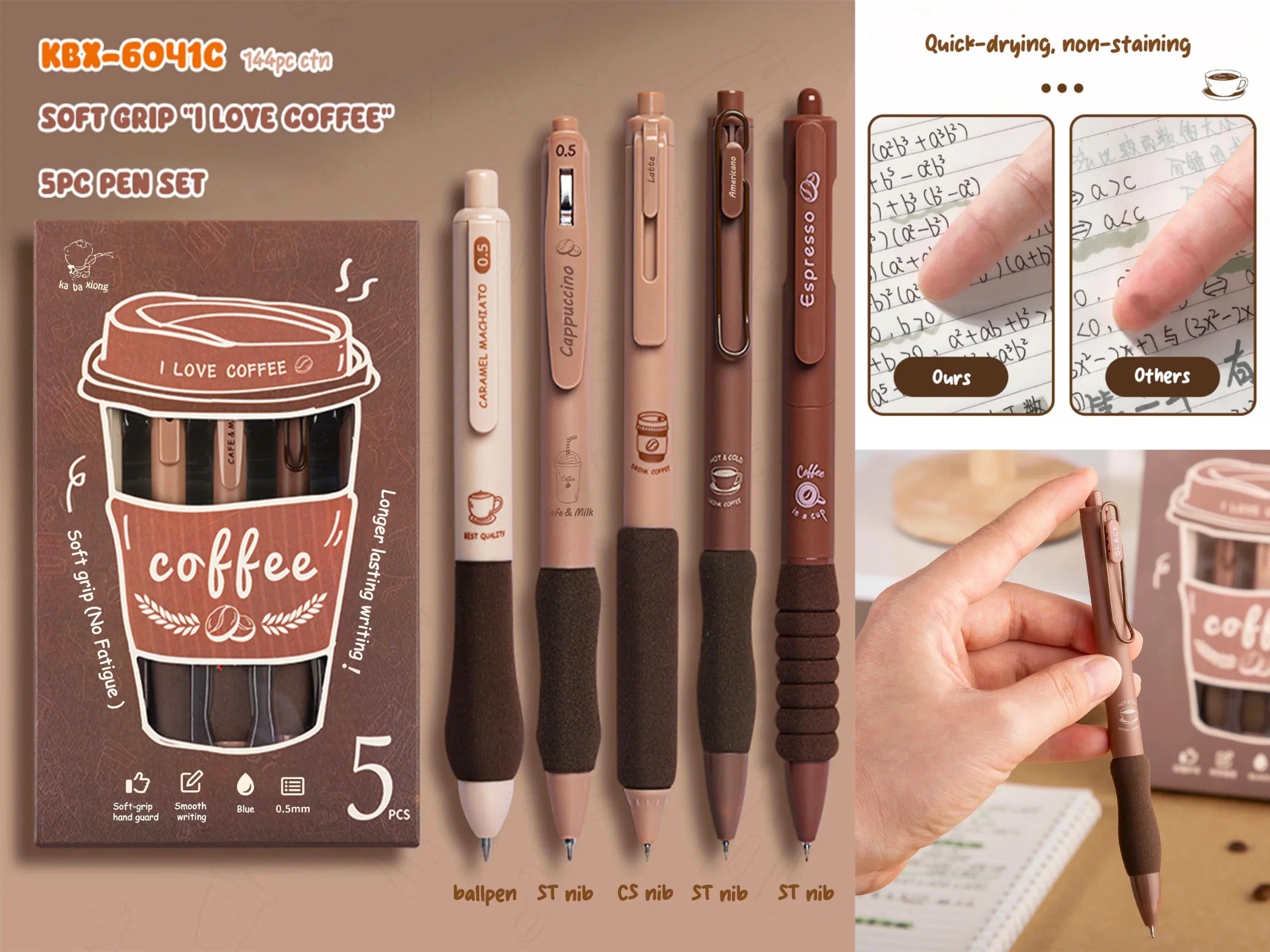 Coffee edition 0.5mm Blue Gel Pens l different Knibs 5 pens set l Fine korean Edition