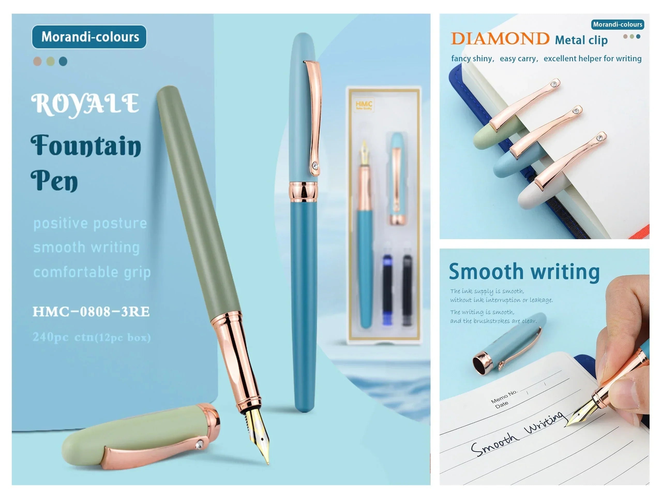 ROYALE Fountain Pen – Morandi Colours Smooth Writing Pen with Comfortable Grip