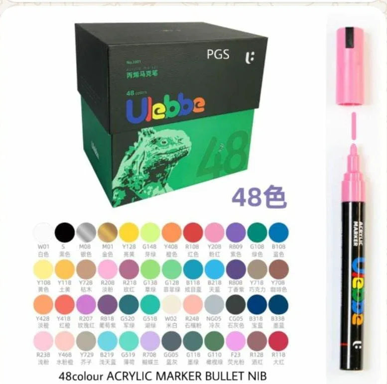 Chrome 48 Colour Acrylic Marker Set – Professional Paint Pens for All Surfaces | Bold, Waterproof & Multi-Surface