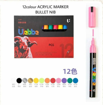 Chrome 12 Colour Acrylic Marker Set – Bold & Brilliant Paint Pens for All Surfaces | Waterproof & Versatile