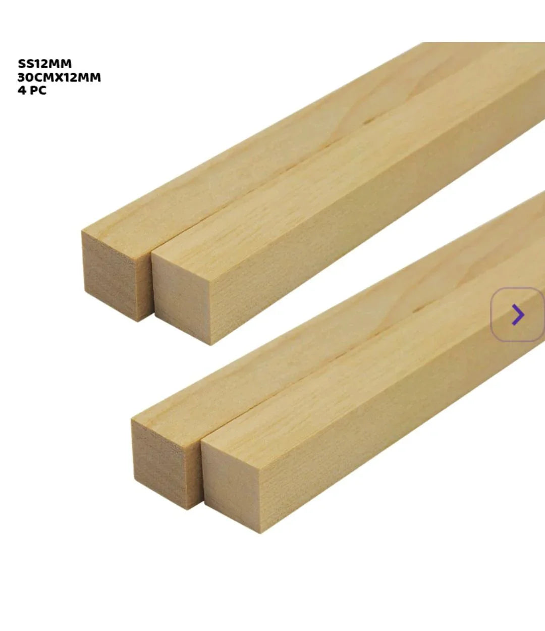 Ss12Mm Wooden Stick Square 30Cmx12Mm (4 Stick)