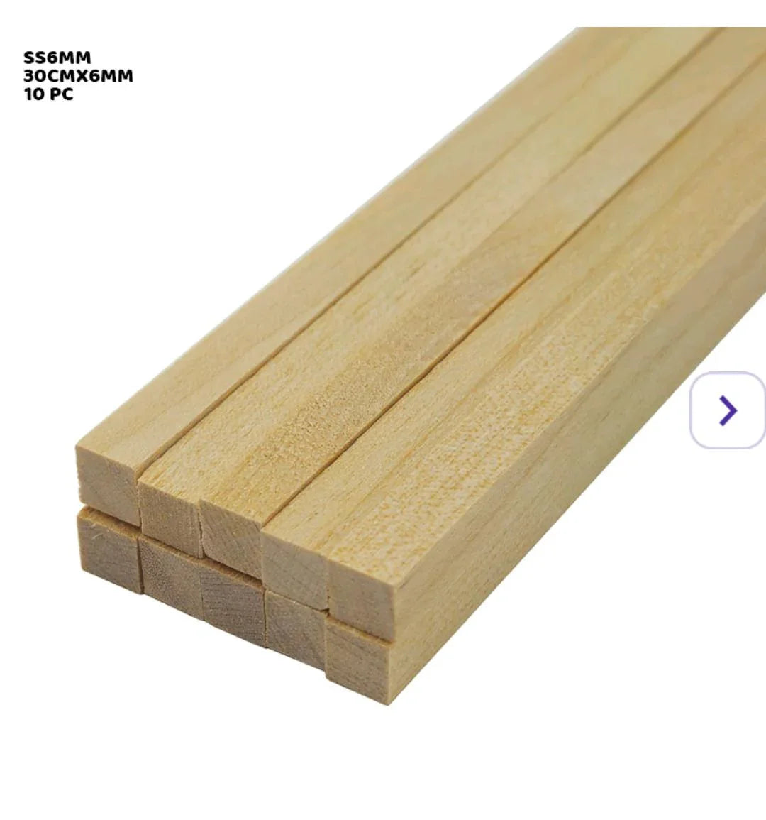 Ss6Mm Wooden Stick Square 30Cmx6Mm (10 Stick)
