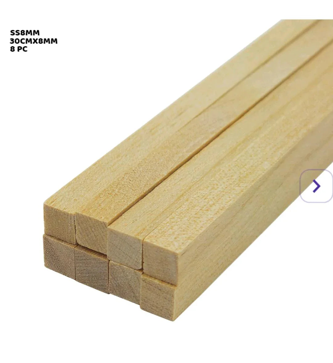Ss8Mm Wooden Stick Square 30Cmx8Mm (8 Stick)