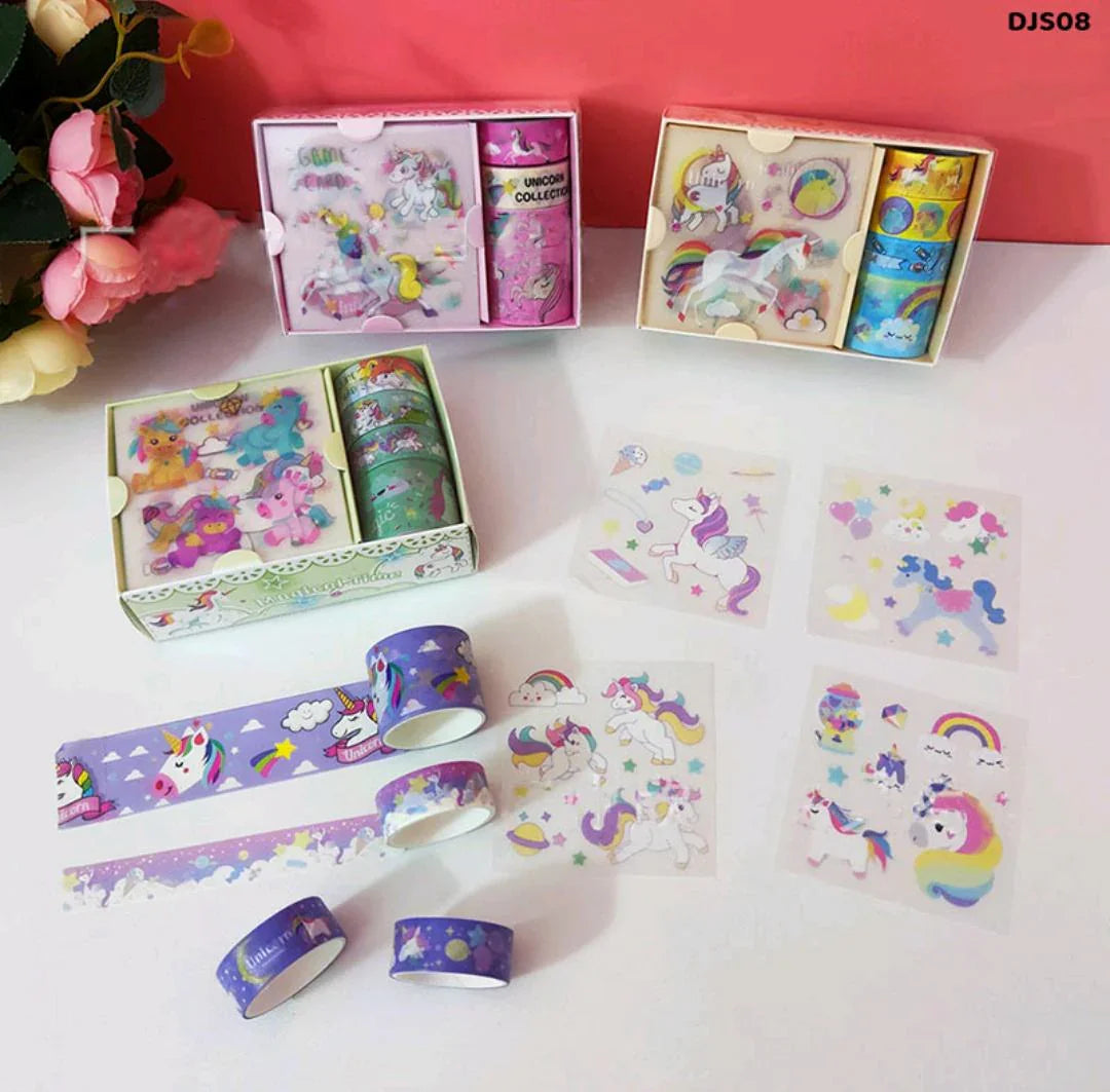 Djs08 Stcker N Tape Set Unicorn