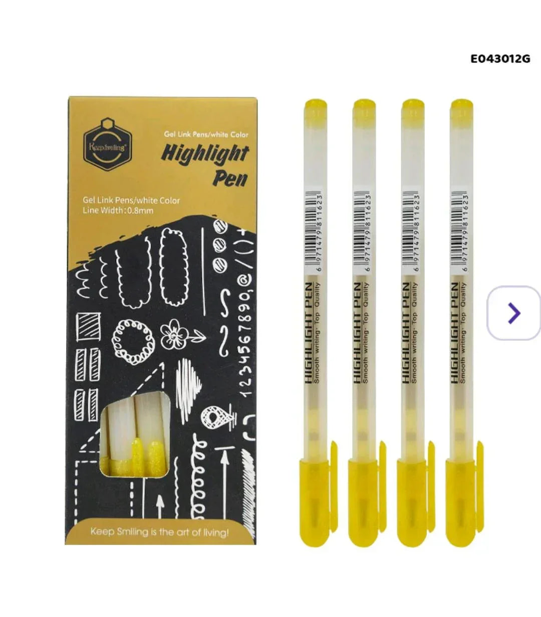 E043012G 12Pcs Highlight Pen Gold 0.8Mm