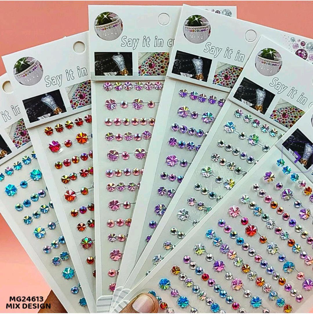 Mg24613 Gem Stones Stay Crystal Flower1 Strip Sticker
