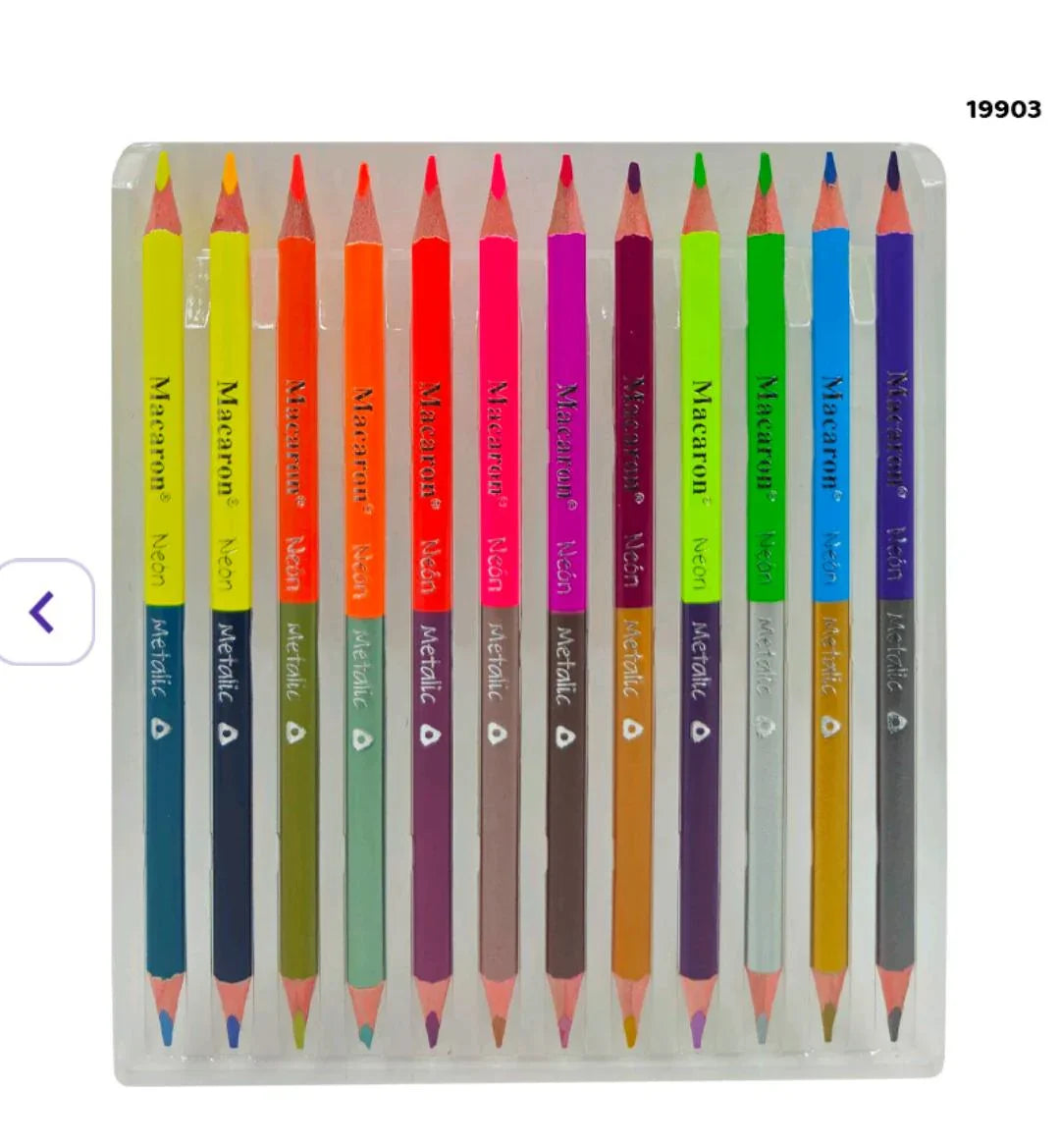 19903 Macaron 12Pc 2 Side Metalic Neon Pencil 24 Colors