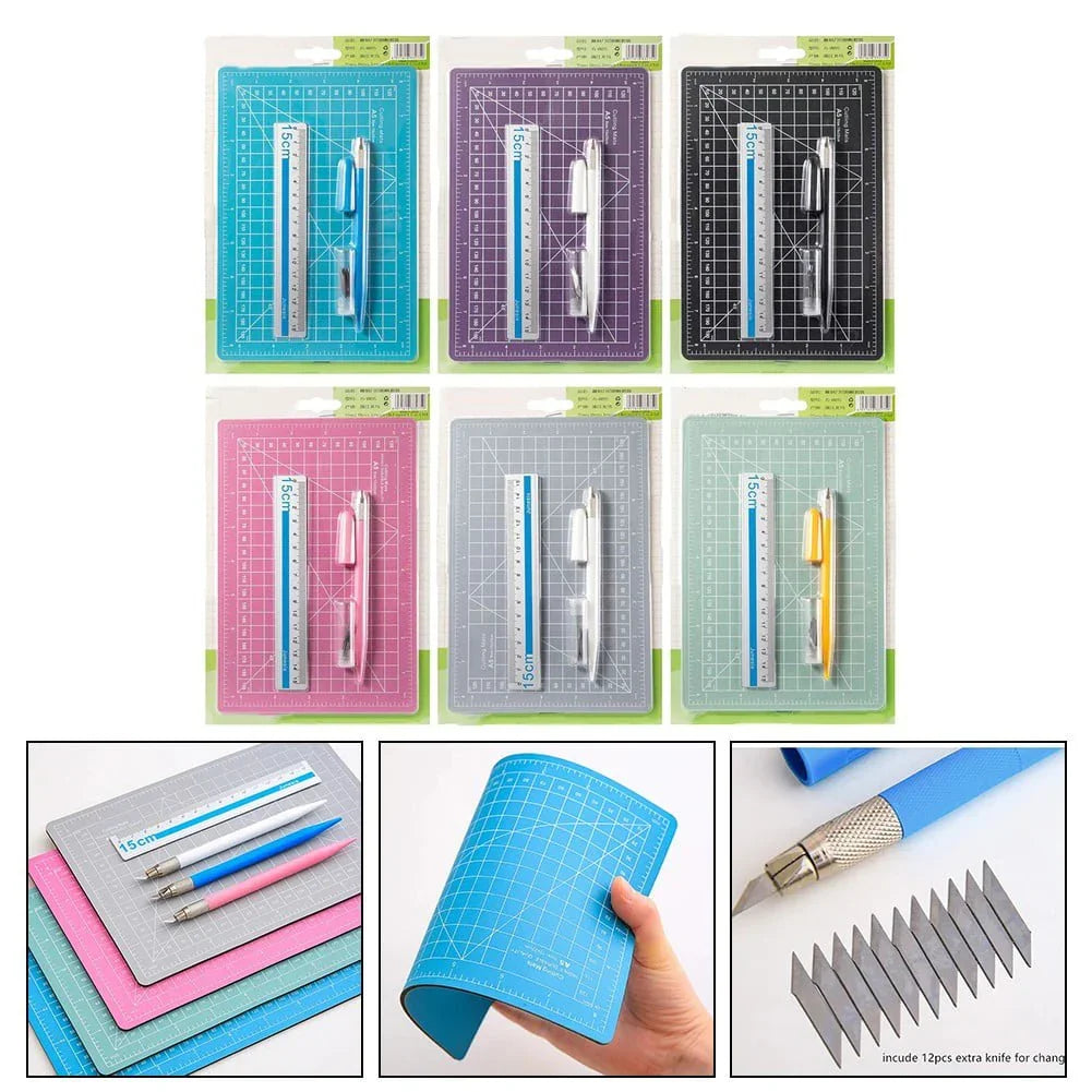 Essential Craft Tools Combo Kit: A5 Cutting Mat, Precision Knife & Steel Ruler
