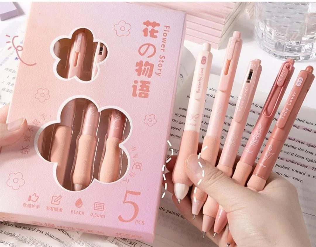 Peach 0.5mm Black Gel Pens l different Knibs 5 pens set l Fine korean Edition
