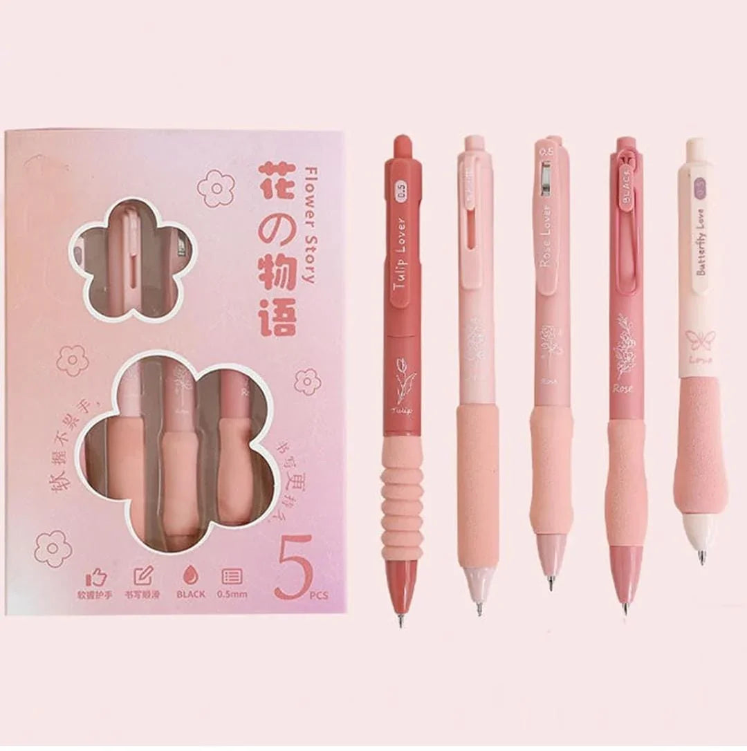 Peach 0.5mm Black Gel Pens l different Knibs 5 pens set l Fine korean Edition