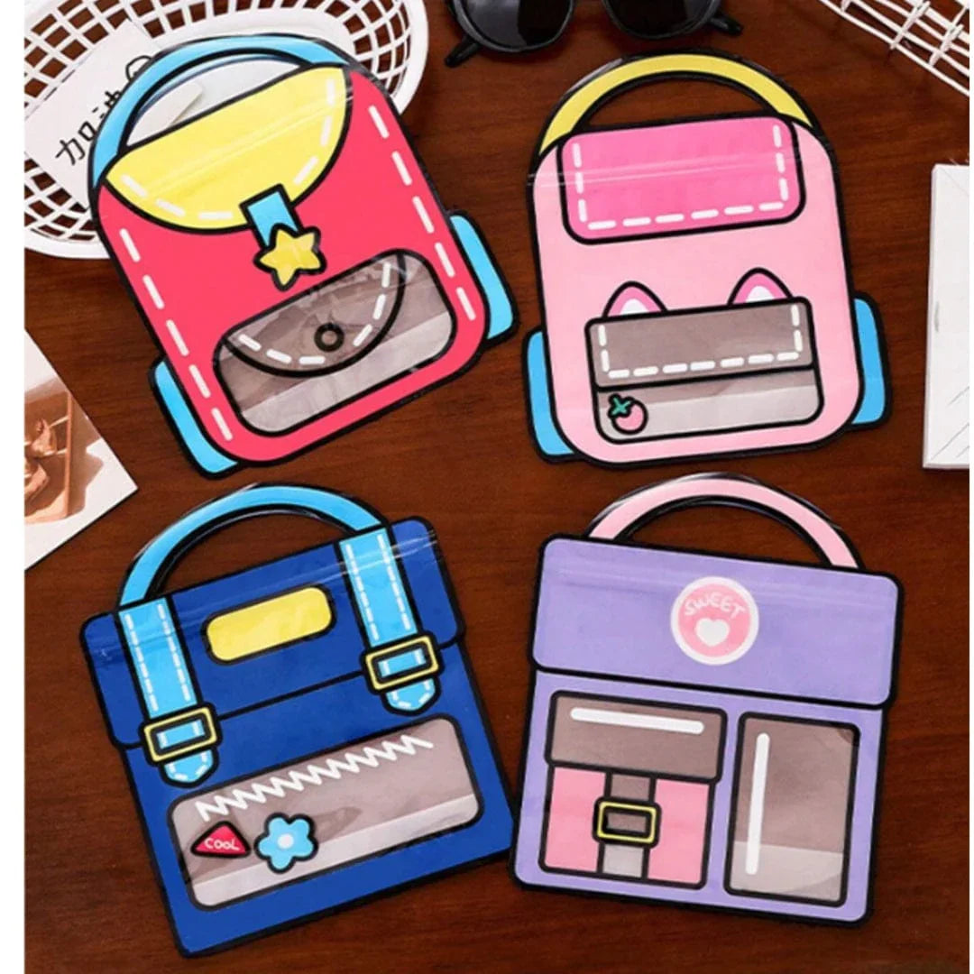 3D Pastel School Bag Ziplock – Transparent Bag | Pack of 1 l 17 x 17 CM