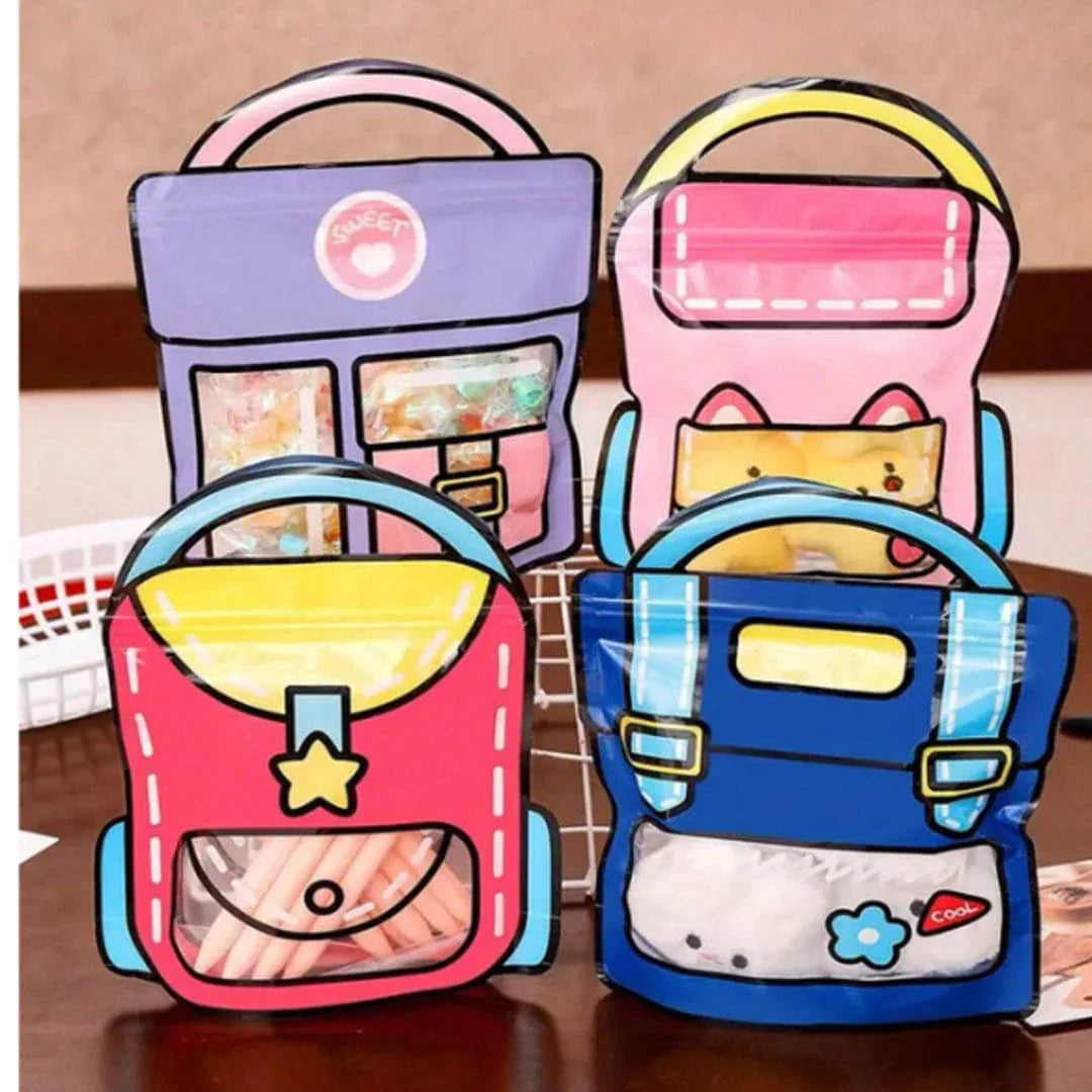 3D Pastel School Bag Ziplock – Transparent Bag | Pack of 1 l 17 x 17 CM