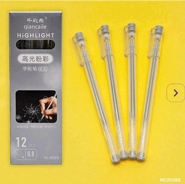 Kc2028S-12Pcs Highlight Pen Silver 0.8Mm